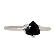Faceted Black Onyx - Brazil 925 Sterling Silver Ring Jewelry s.7 CR67853