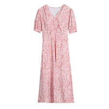 Women Floral Midi Dress Short Sleeve V-neck Ladies Evening Cocktail Party Gown