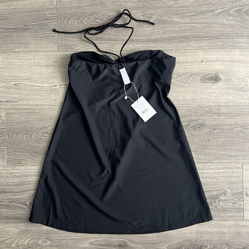 Mini Vestido ANDIE The Waikiki Mediano Negro Halter Acanalado Natación Encubrimiento Años 90 Y2K Nuevo con Etiquetas - Imagen 5 de 7
