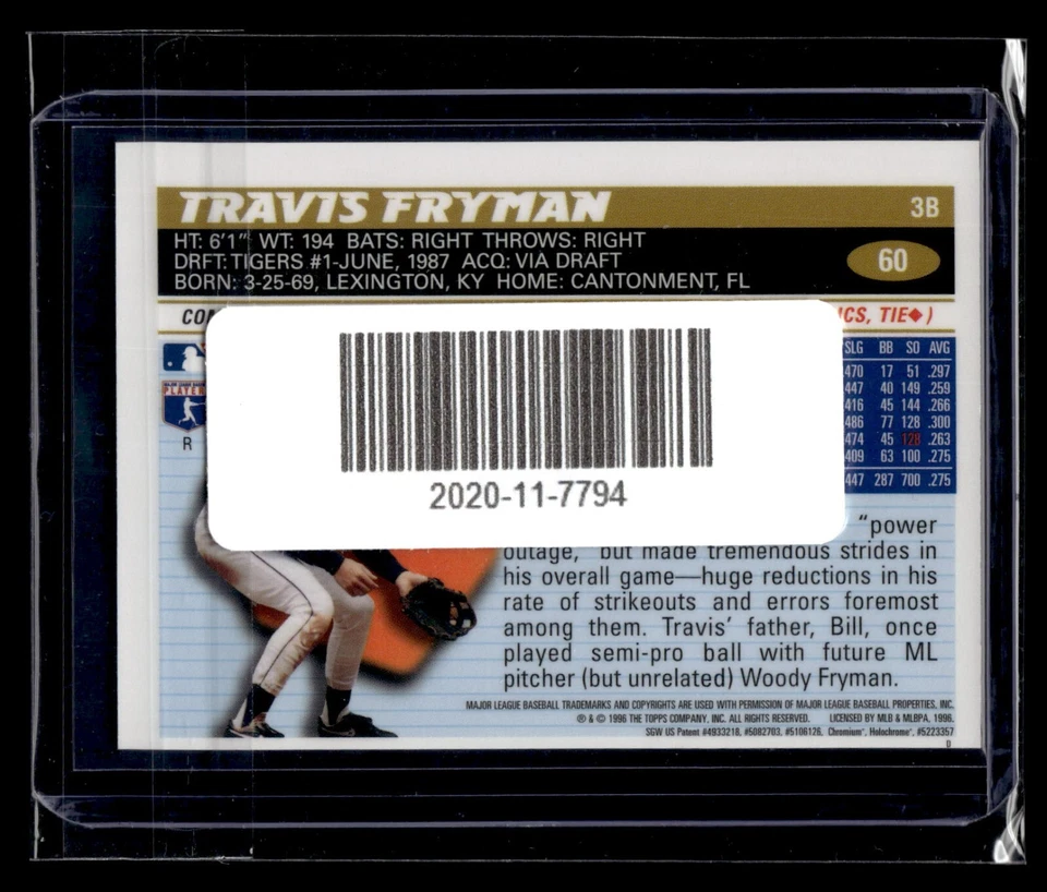 1996 Topps Chrome Refractor #60 Travis Fryman Tigers *ICONIC SET* — 第 2/2 张图片