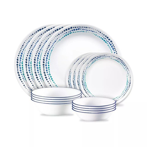 Corelle 16pc vitrelle ocean blues dinnerware set ebay