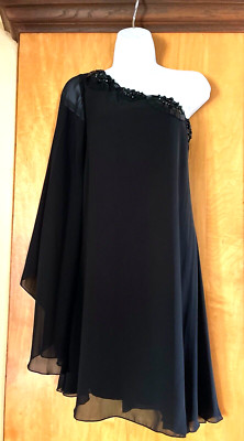 WOMEN'S BISOU BISOU BLACK ONE SHOULDER SLEEVE SHIFT EVENING COCKTAIL DRESS - 4