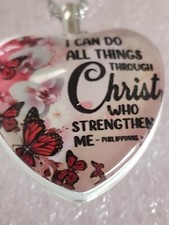 Pink Love Heart Crystal Pendant Necklace Butterflies Flowers Encouraging Alloy