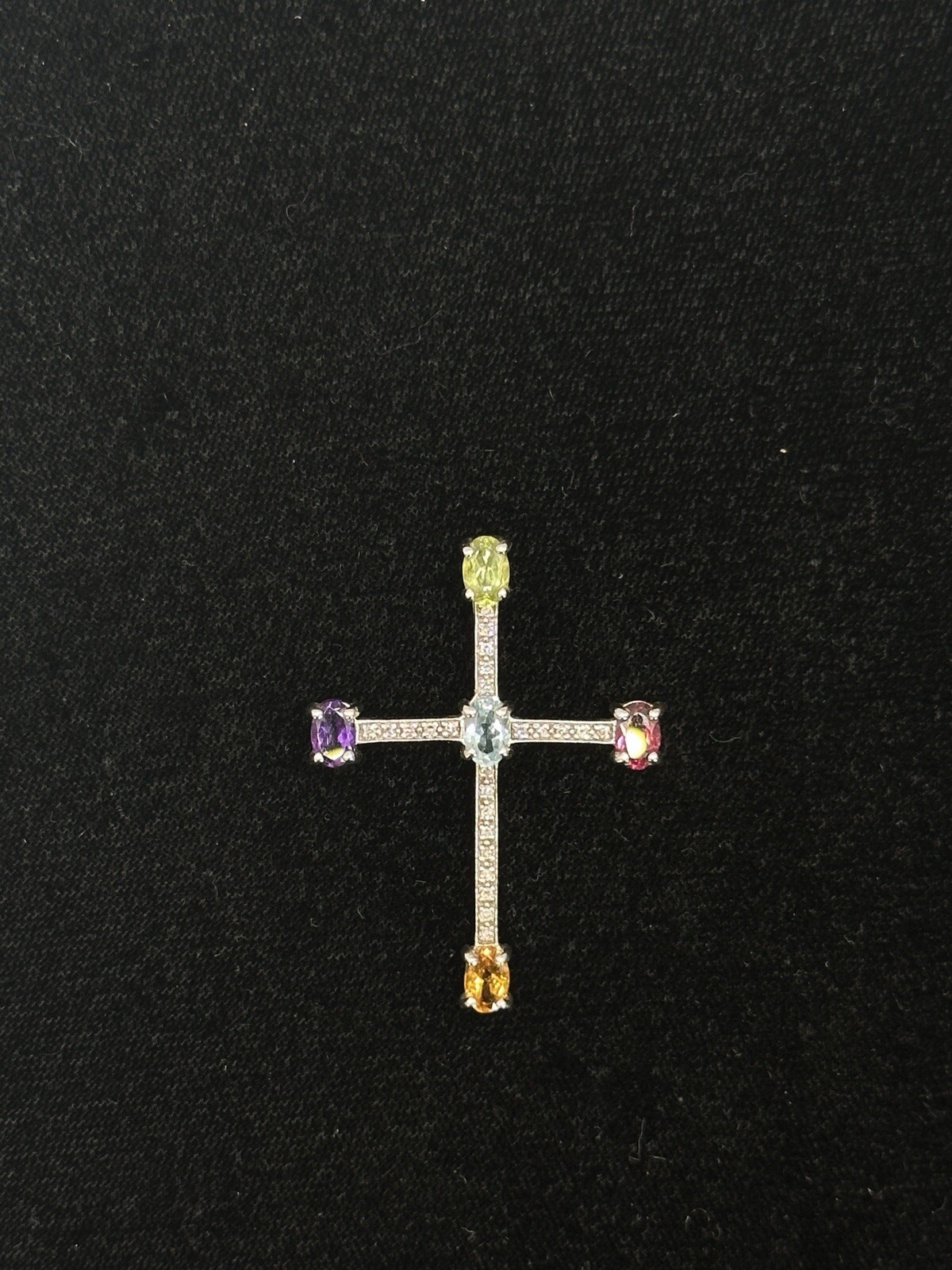Sterling Silver Cross With Multi Colored Stones - image 1