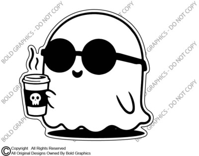 Cute Ghost Ghoul Goblin with Coffee Decal Sticker Spooky Caffeine Life Halloween