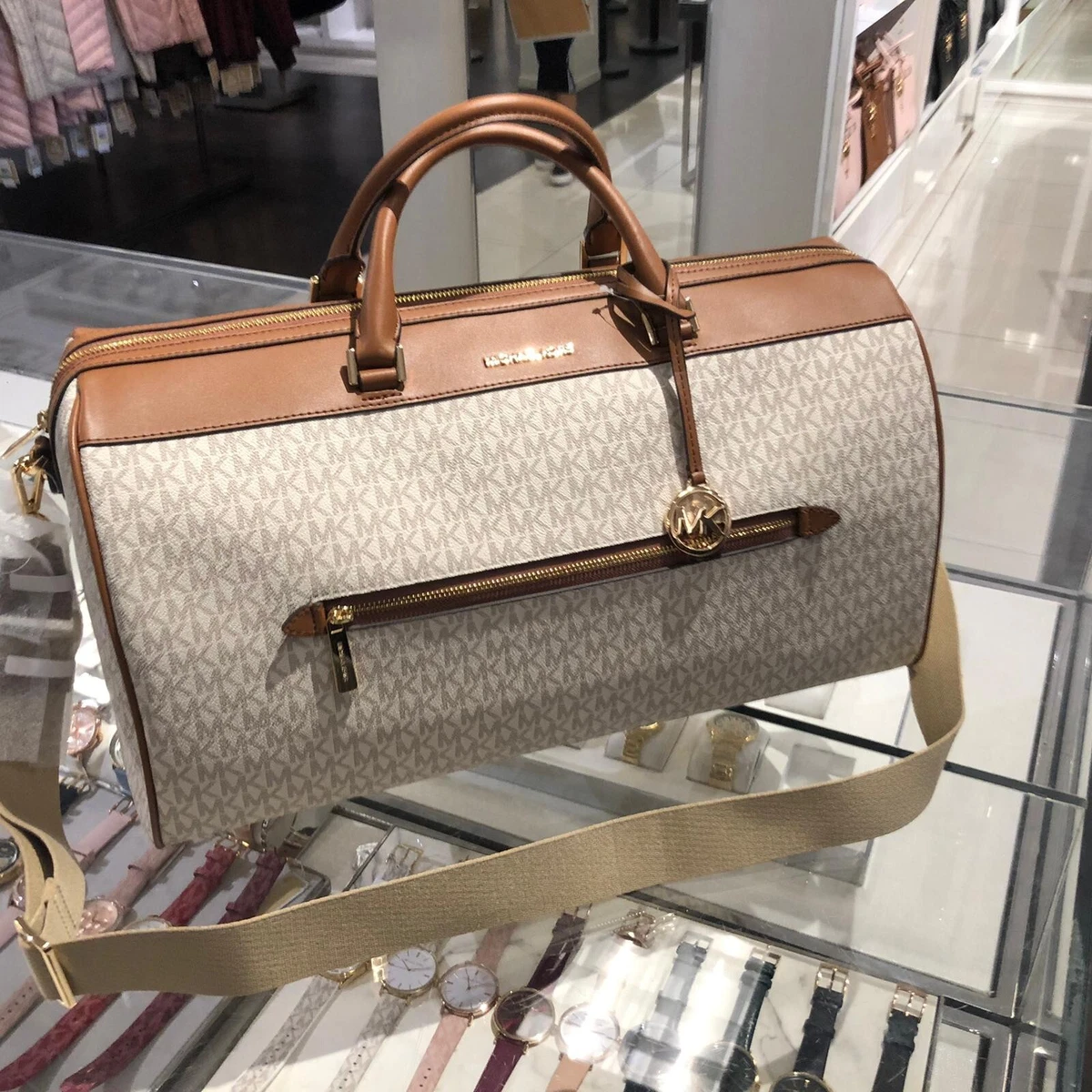 Michael Kors Jet Set Travel XL Duffle Weekender Luggage Bag Vanilla