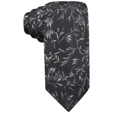 RYAN SEACREST DISTINCTION Black Melrose Vine Silk Cotton Slim Tie