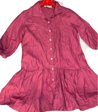 PINK LINEN Button Up Shirt DRESS Baggy Lagenlook Ruffle Cottagecore Womens small