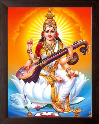 Saraswati Goddess of Knowledge with Veena, HD Printed Picture with 