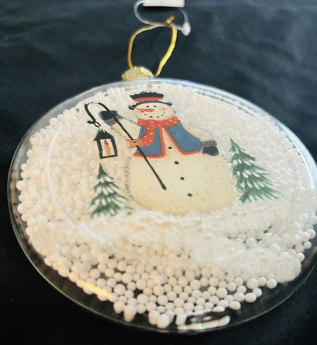 Vintage Clear Glass Snowman Ornaments W/Candle Lantern & Tree S5" Oval 4” Dia. - Picture 5 of 5