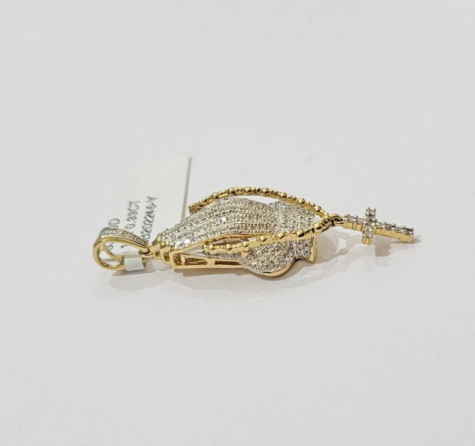 Cross Praying Hand Diamond charm pendant 10 KT Yellow gold 1/3 Carat Diamonds - Image 2 of 4