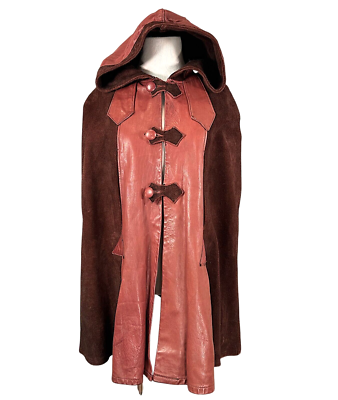 Vintage Handmade Leather Suede Hooded Cape Cloak Poncho | eBay