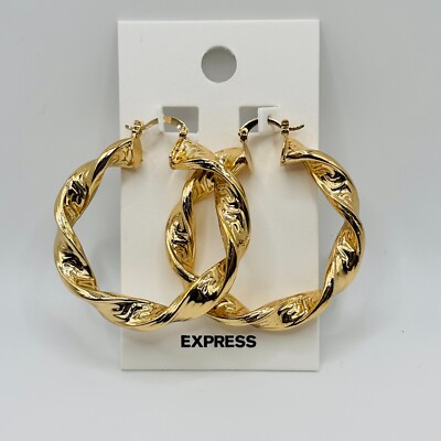 Express Gold Twisted Hoop Earrings Chunky Statement Bold NWT Fashion Jewelry