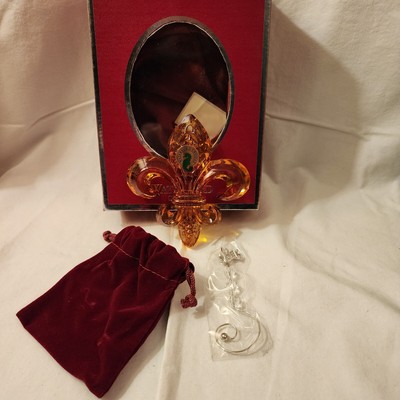 Waterford Amber Crystal Fleur de Lys Ornament 2013 w/Enhancer Hanger New in box