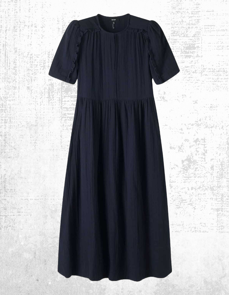 Vestido midi con volantes relajados de tela de queso Ex ME+EM para mujer en azul marino PVP £150