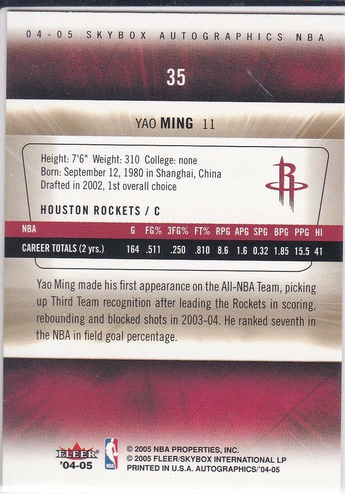 Tarjeta de baloncesto YAO MING AUTO SIGS Skybox AUTÓGRAFO ICS HOUSTON ROCKETS HOFer! Foto 2 de 2