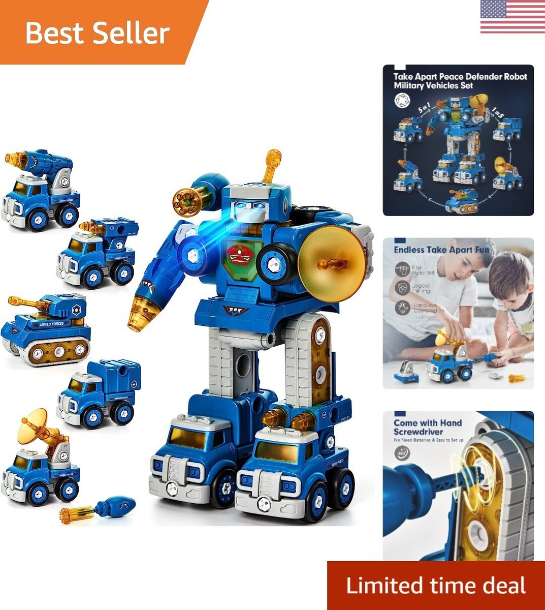 5in1 STEM Take Apart Trucks Robot Building Toys for 5-7 Year Old