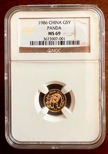 1986 China Panda .999 G5Y Gold 1/20 oz NGC MS69