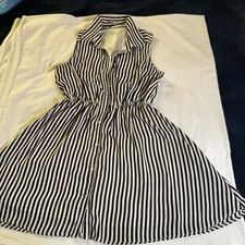 Colza Black And White  Medium Vertical Stripes Dress