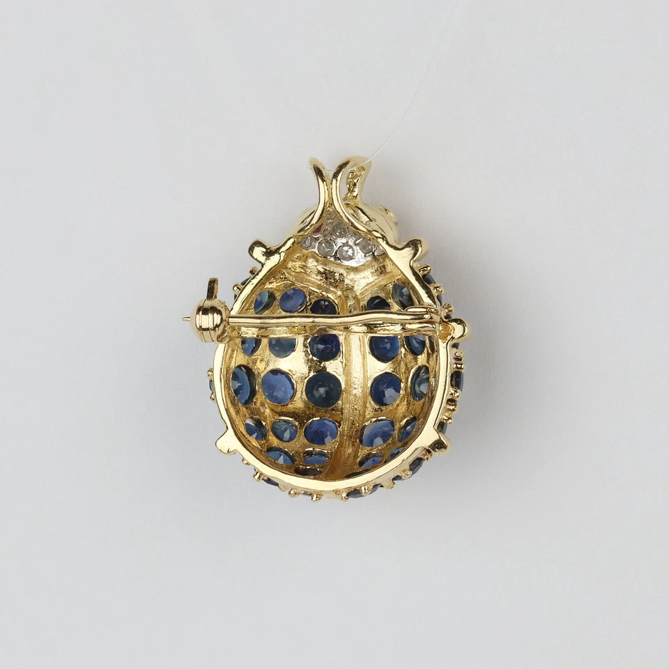 14k Yellow Gold, Sapphire, Ruby, Diamond Women's "Ladybug" Brooch Pendant - Image 2 of 4
