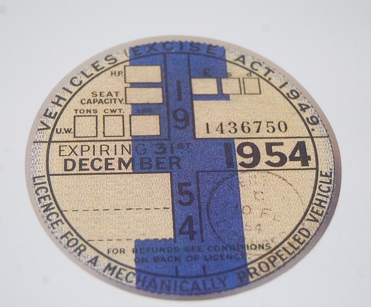 Tax Disc Replica / Reproduction Road December 1954 Vintage Car Tax