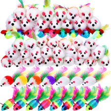 100 Pcs Furry Cat Toys Mice Bulk Rattle Sound Rainbow Mouse with Fuzzy Toys for