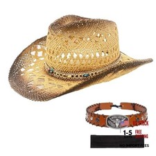 Men's Women's Western Straw Cowboy Hat, Cowgirl Sun Beach Hat Retro Turquoise