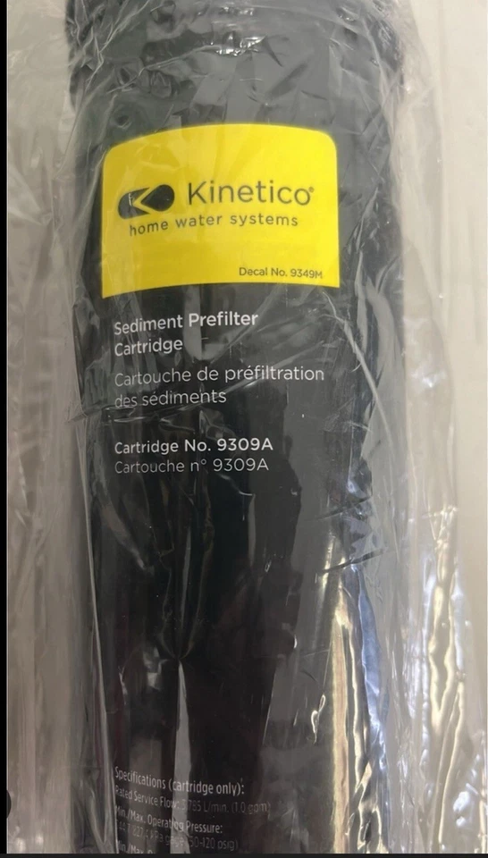 Kinetico YELLOW Sediment Pre Filter Cartridge No 9309A BRAND NEW