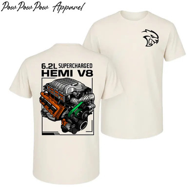 Supercharged V8 Engine Graphic T-Shirt Muscle Car Racing Mechanic Tee