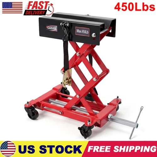 450 LBS Low Profile Transmission Jack Auto Repair Lift 7-23 Inch w/Safety Straps