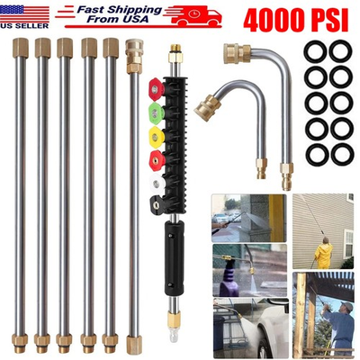 #ad 4000PSI High Pressure Washer Extension Wand Telescopic Lance w 6x Spray Nozzle $34.99
