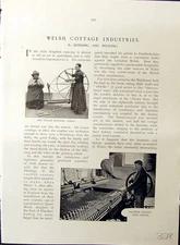 Old C1910 Welsh Cottage Industries Spinning Wheel Carding Weaving Mac 20th
