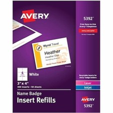 Name Badge Inserts, 3" x 4", Prin, PK300