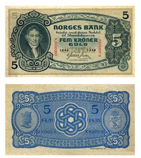 Norges Bank, Fem Kroner Guld, 5 Kroner Guld, 1940, Reproduktion
