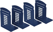 4 Pack Book Ends, Metal Bookends for Shelves, Telephone Booth Decorative Bookend