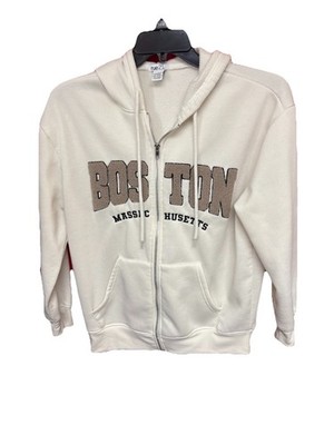 Women s Rue 21 Full Zip Fleece Lined   Boston Massachusetts  Hoodie- Small-Ivory