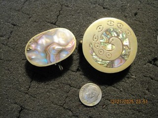 2 Vtg Alpaca Mexico Silver Abalone Mother of Pearl Hinged Round Trinket Pill Box