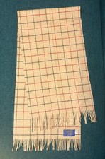 Vintage Pendleton Pure Virgin Wool Plaid Fringe Scarf Camel Red Navy USA Made