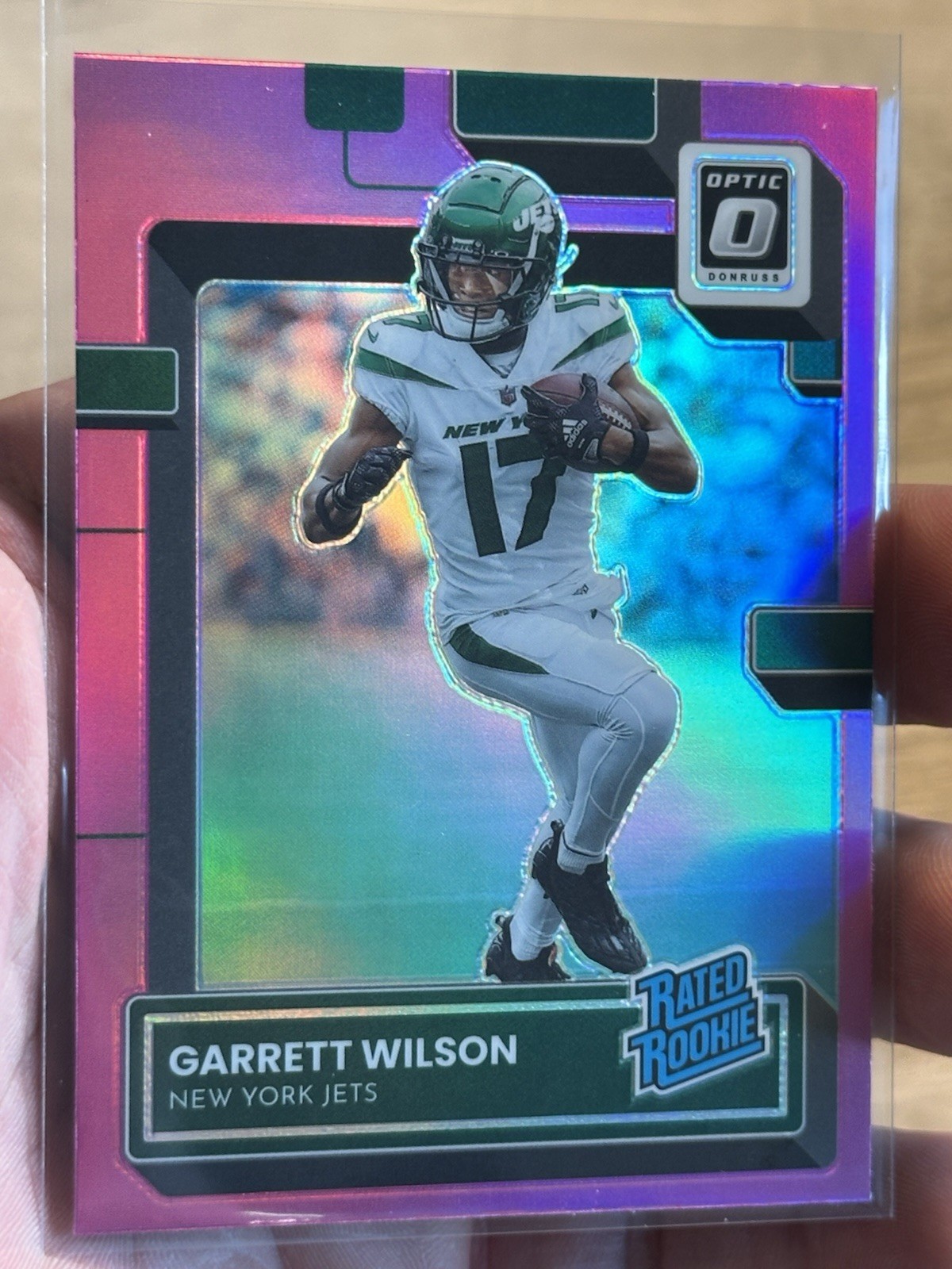 2022 Panini Donruss Optic Garrett Wilson Pink Prizm Rated Rookie RC #206 Jets