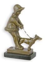 Bronzeskulptur MäDchen Mit Hund Kopie Nach Kelety Replikat Retro Design Dekorati