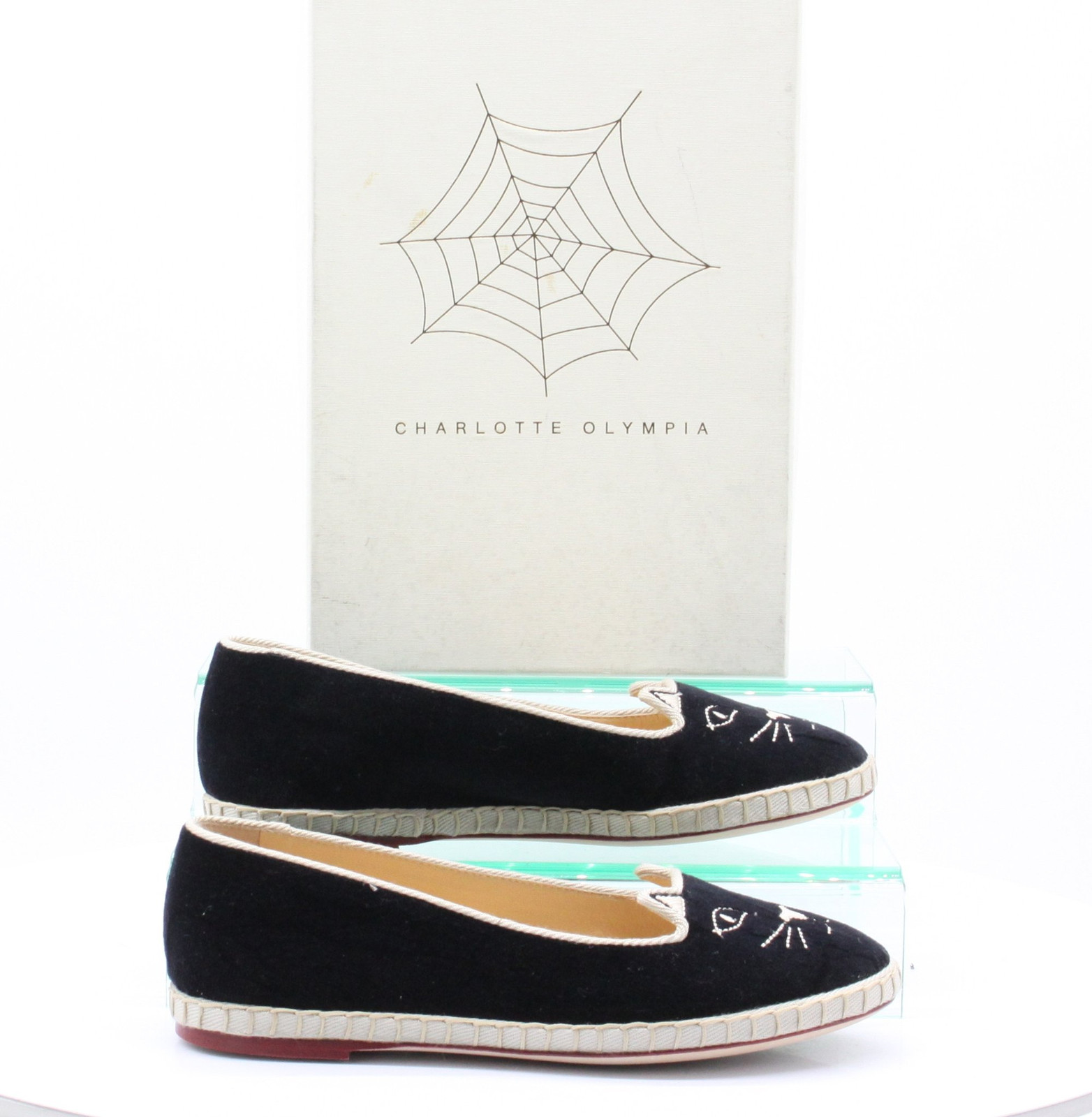 CHARLOTTE OLYMPIA WOMENS FLAT CAT FACE BLACK UK 2 EU 35 RRP £395 AD