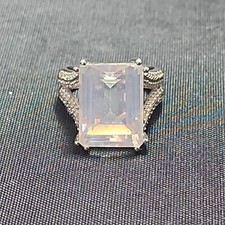 Vtg TGGC Sterling Silver 925 Solitaire Faceted Milky Hazy Moonstone Ring Size 7