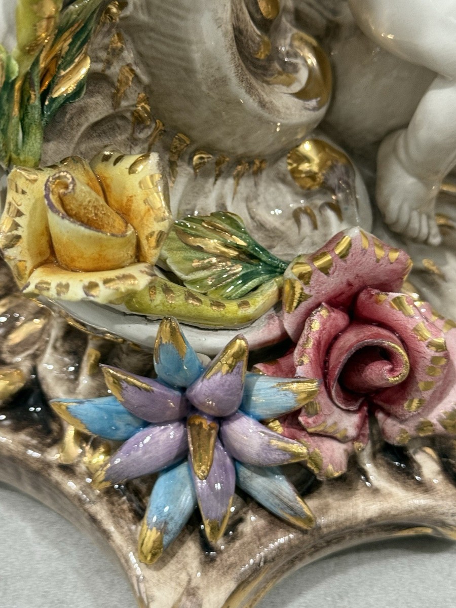 エンジェル　カポディモンテ　陶器　薔薇　アンティークランプ ANTIQUE CAPODIMONTE PORCELAIN LAMP ITALIAN ROSE FLOWER