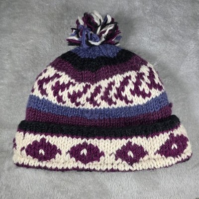  US Sherpa International Fleece Lined Wool Beanie Hat. Made In Nepal Purple