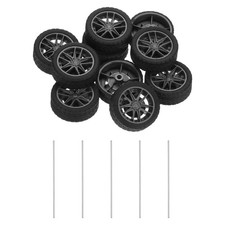 10pcs Toy Car Wheels, 32mmx10.5mm Plastic Roll and 2mmx100mm Shaft Silver Grey