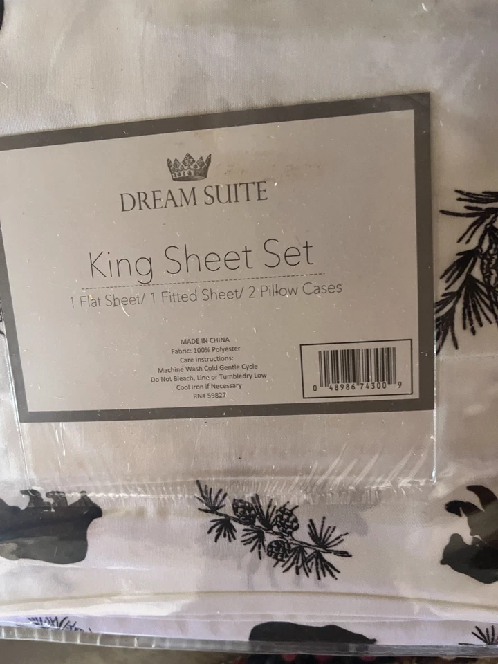 Juego de sábanas Dream Suite King Woodland Bear alce piñas cabina poliéster Foto 3 de 4