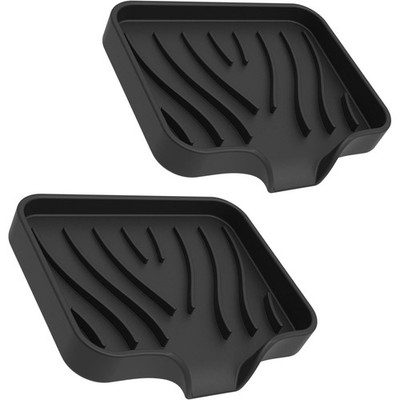 Waterfall Soap Dish 2 Pack, Silicone Soap Holder, Drain Tray For Shower, Black