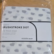 Pottery Barn Modern Baby Organic Brushstroke Dot Crib Fitted Sheet White Gray