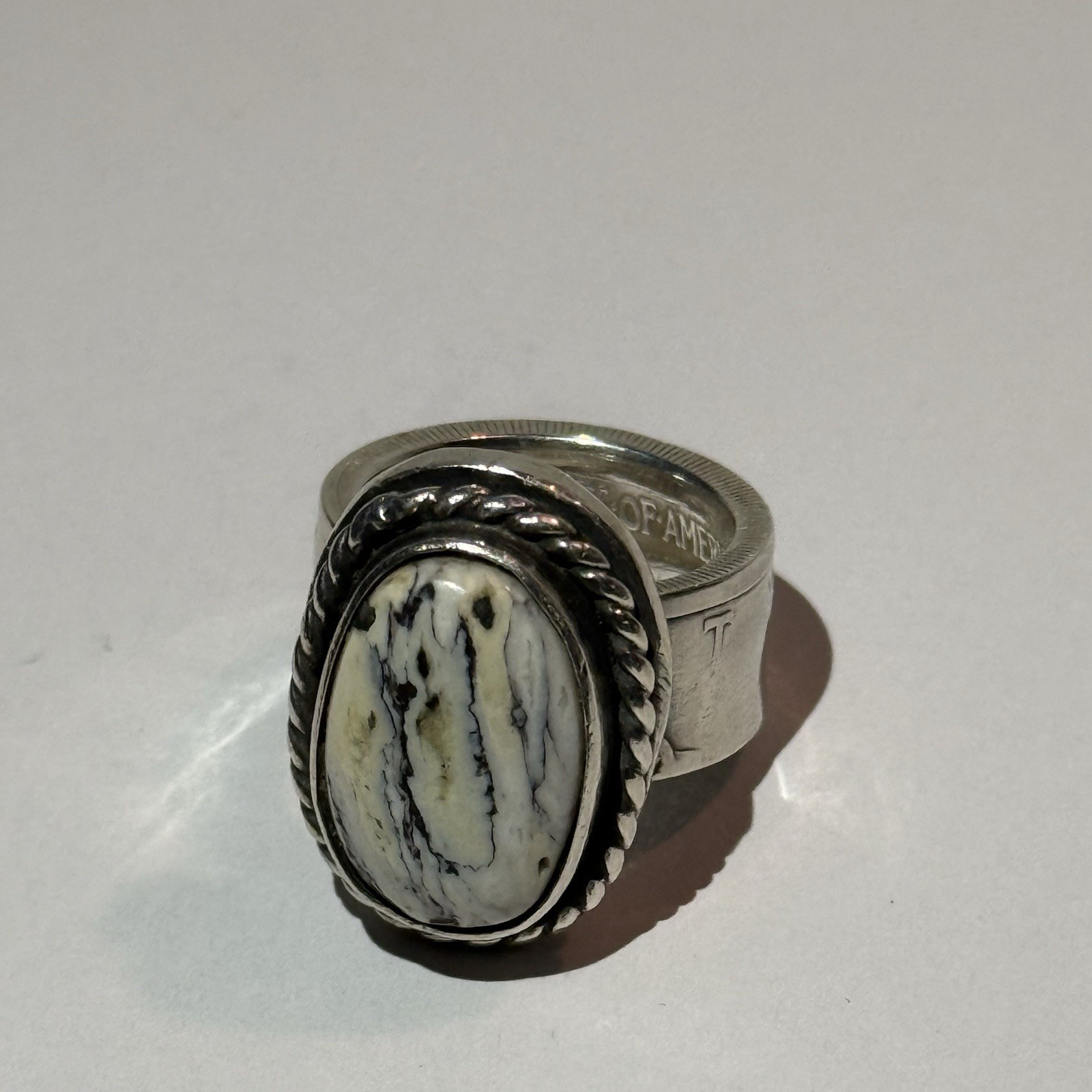 White Buffalo Silver Half Dollar Ring - image 1