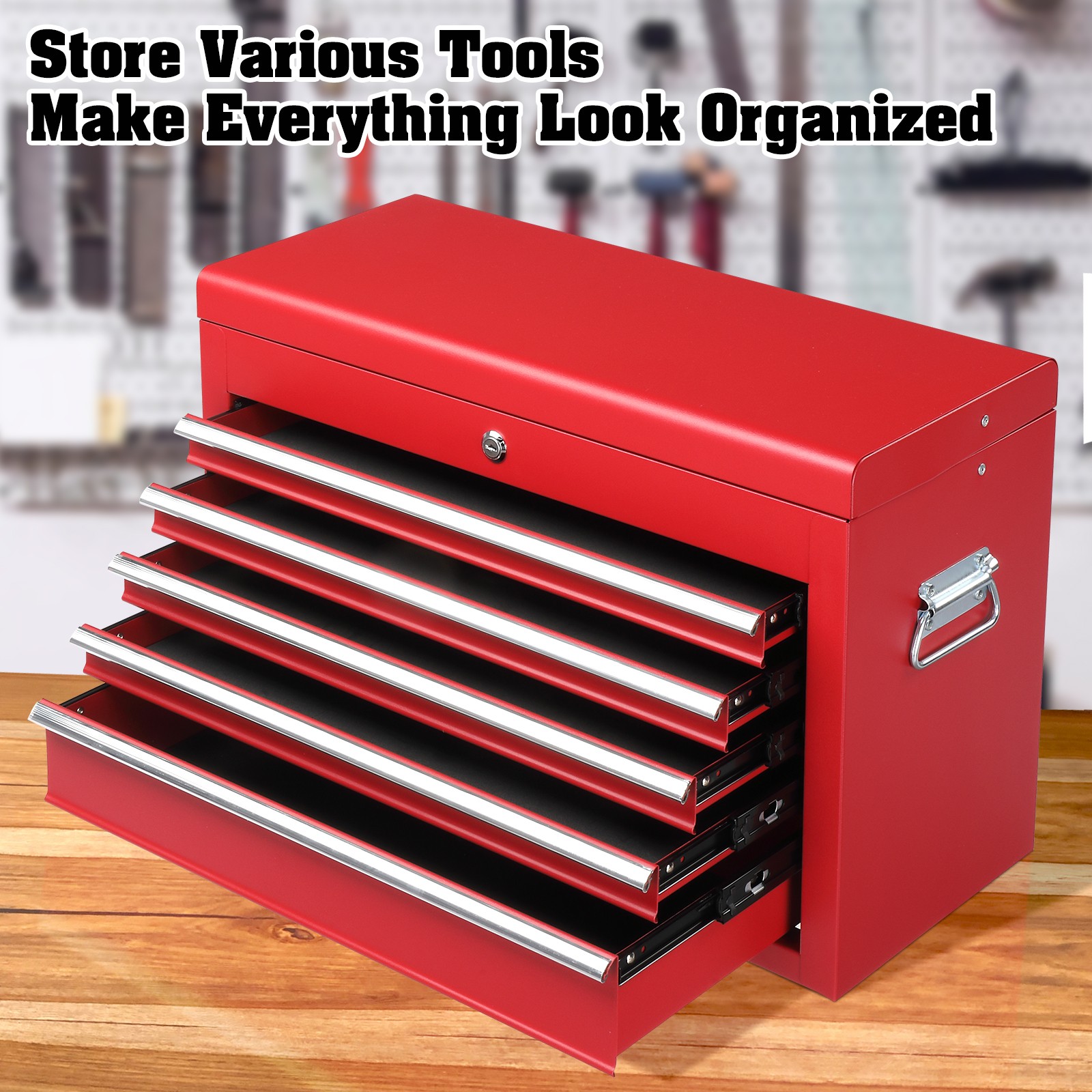 Heavy-Duty 5-Drawer Tool Chest Tool Box, Ball Bearing Slides, Steel, Lock & Keys